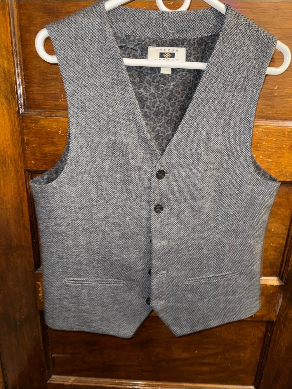 Joseph Abboud Gray Herringbone Wool Vest